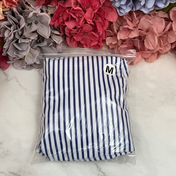 Sporty Blue and White Striped Drawstring Bikini with Boy Shorts - Picture 13 of 14